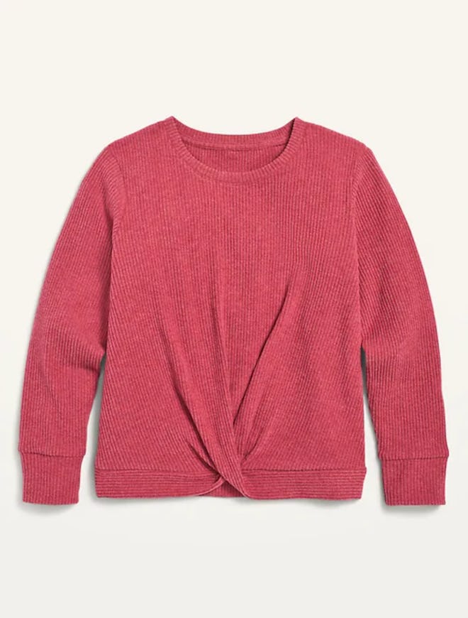 Cozy Twist-Front Rib-Knit Top for Girls in Thimble Berry