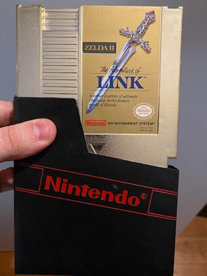 The adventures of link NES cartridge taken out of its protective casing