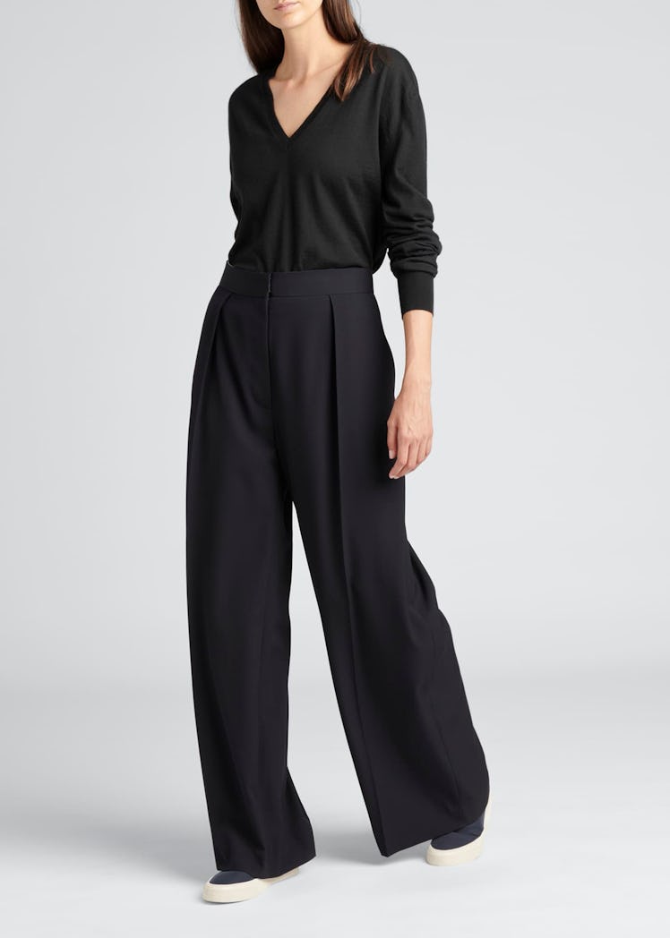 The Row Trevor Wide-Leg Pleated Wool Pants