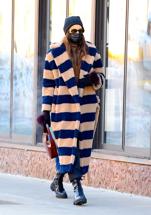 Model Irina Shayk is seen walking in SoHo on February 8, 2021 in New York City. 