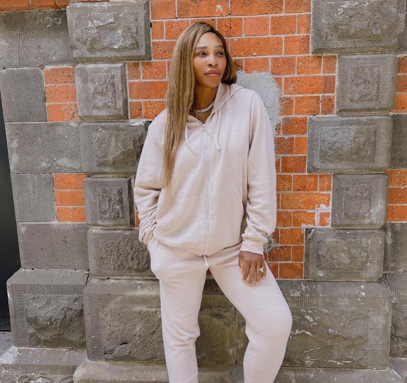 Serena Williams wearing pink hoodie and sweaters from her Serena fashion collection on Instagram.