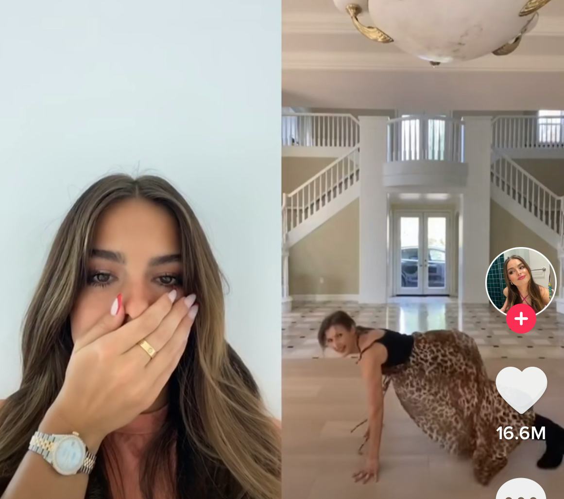 Addison Rae posts a duet reaction on TikTok.