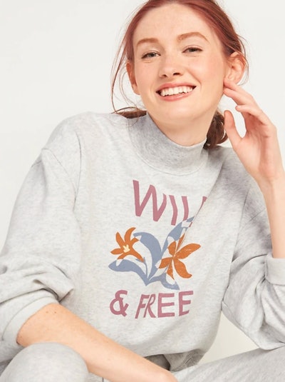 Oversized Mock-Neck French Terry Sweatshirt for Women