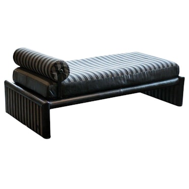Fendi Daybed Chaise, Black Leather and Fendi Stripe, Italy, 1980s