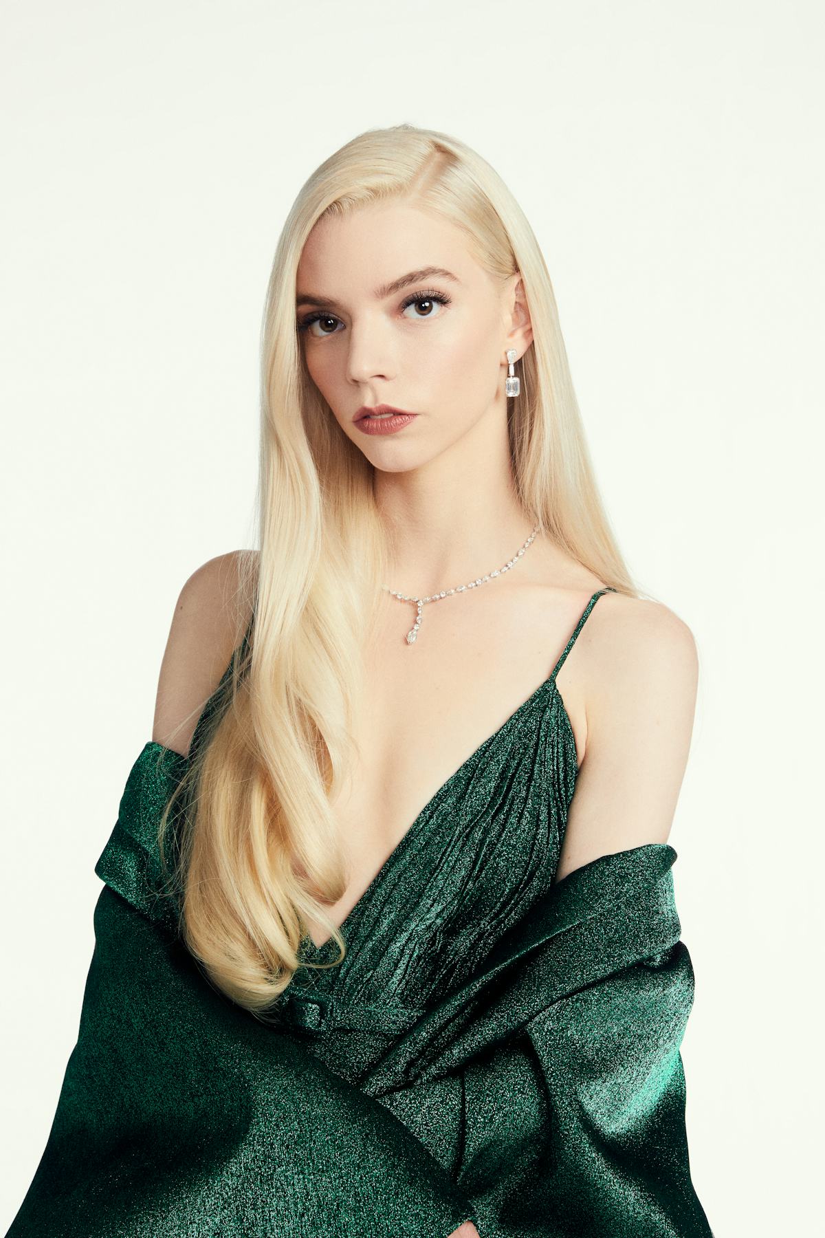 Anya Taylor-Joy in a green gown.