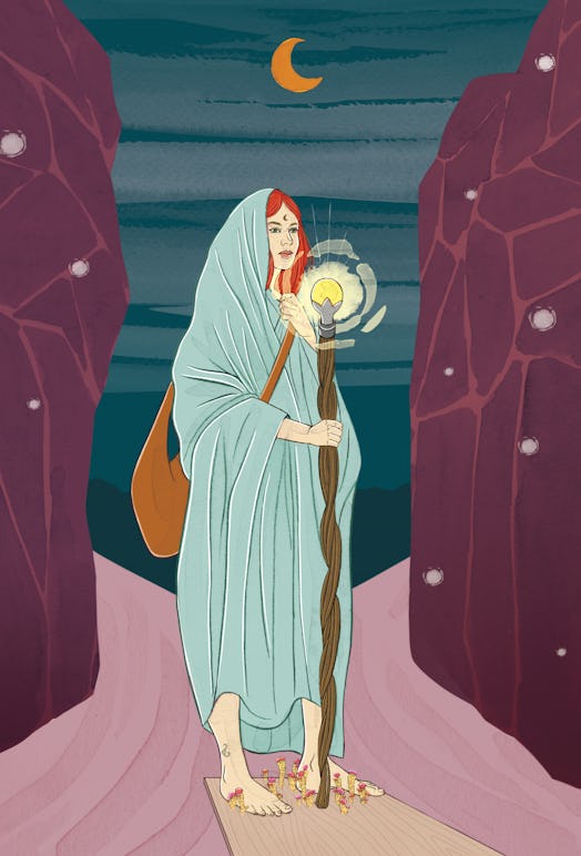 The Hermit tarot card corresponds with mutable earth zodiac sign Virgo. 