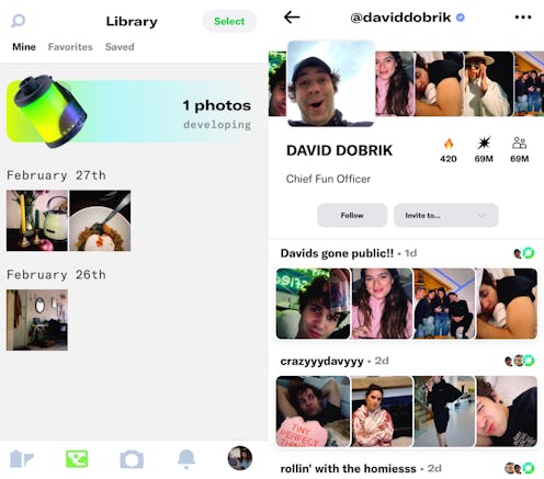 Screenshots of Dispo, a new photo sharing app.
