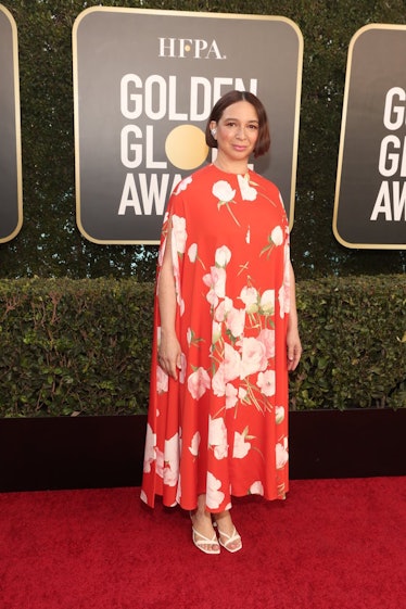 Maya Rudolph in a red floral Valentino dress the the Golden Globes 2021