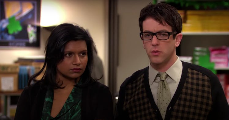 Kelly and Ryan talk to Meredith in 'The Office' on St. Patrick's Day. 