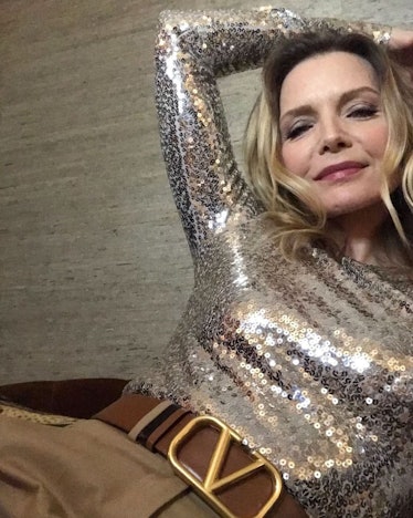 Michelle Pfeiffer wearing a Valentino sequin shirt at the 78th Golden Globe Awards