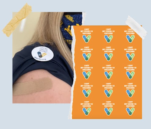 COVID-19 vaccination stickers.