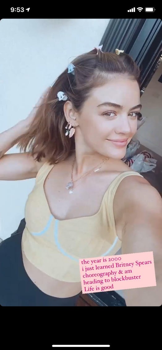 Lucy Hale rocks some very '90s-style butterfly hair clips. 