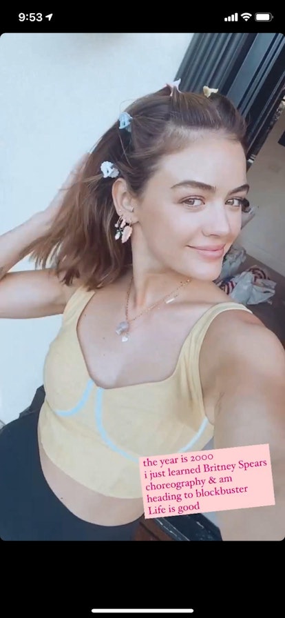 Lucy Hale rocks some very '90s-style butterfly hair clips. 