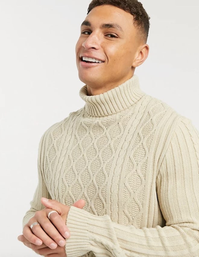 ASOS DESIGN Cable Knit Roll Neck Jumper