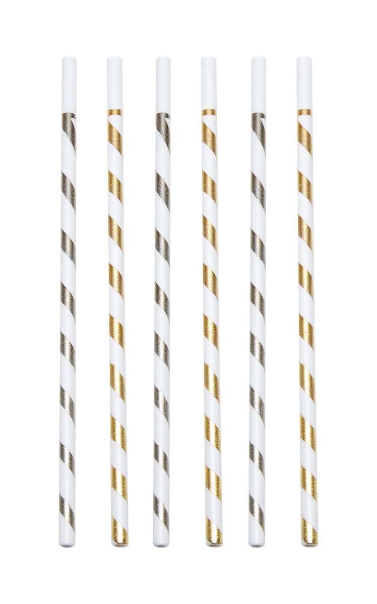 Set-Of-Six Metallic Striped Glass Straws