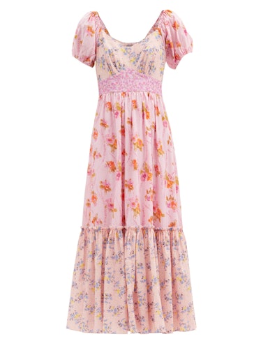 Angie Patchwork Floral-Print Cotton Midi Dress