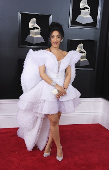 Cardi B in sculptural white gown. 