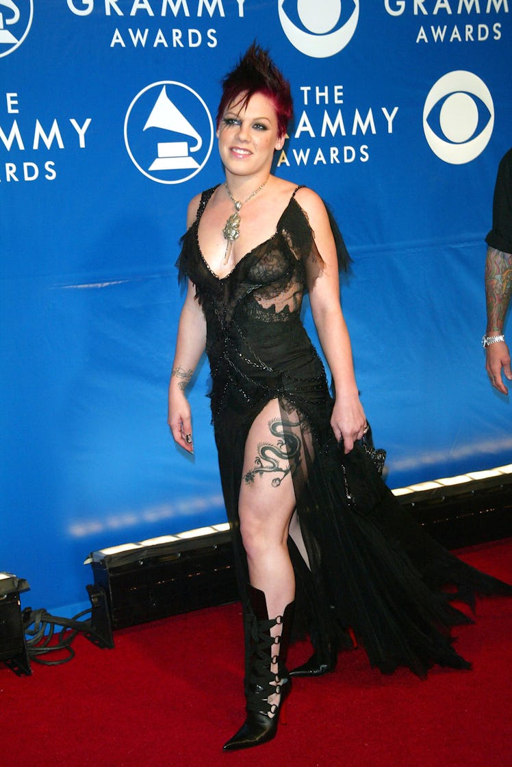 Pink in a black gown at the 45th Annual Grammy Awards at Madison Square Garden