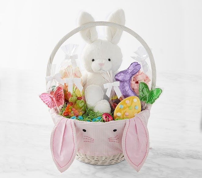 Williams Sonoma & pbk Large Pink Gingham Bunny Face Easter Filled Gift Basket