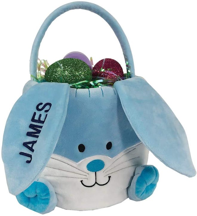 GiftsForYouNow Embroidered Plush Blue Bunny Personalized Easter Basket