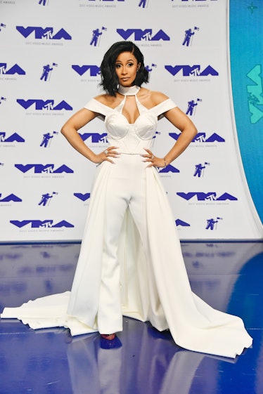 Cardi B in a gown-pantsuit combo outfit. 