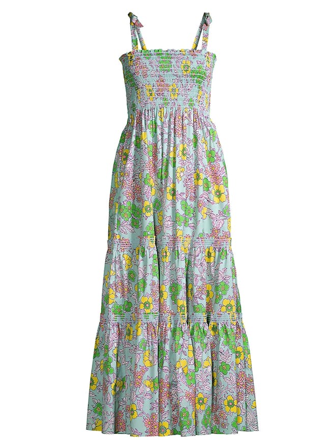 Floral Tie-Shoulder A-Line Maxi Dress