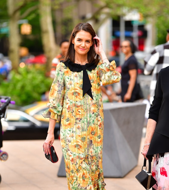 Katie Holmes Wears a Springy Puff-Sleeved Dress by Ulla Johnson