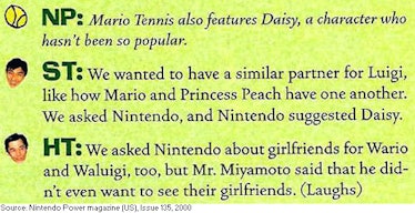Mario tennis nintendo power interview wario waluigi