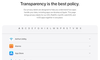 Apple's privacy library which gives you an idea of what kind of data its app gather on you.
