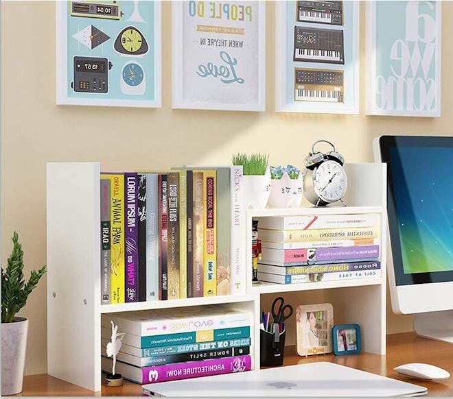 TILEMALL Expandable Wood Desktop Bookshelf