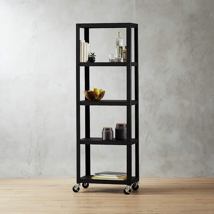 Go-Cart Black Five-Shelf Rolling Bookcase