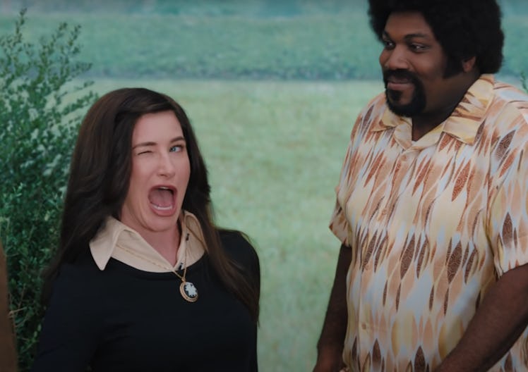Agnes from 'WandaVision' winks at Vision with another neighbor standing next to her.