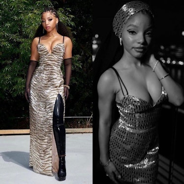 Chloe Bailey and Halle Bailey in Louis Vuitton silver sequined gowns 