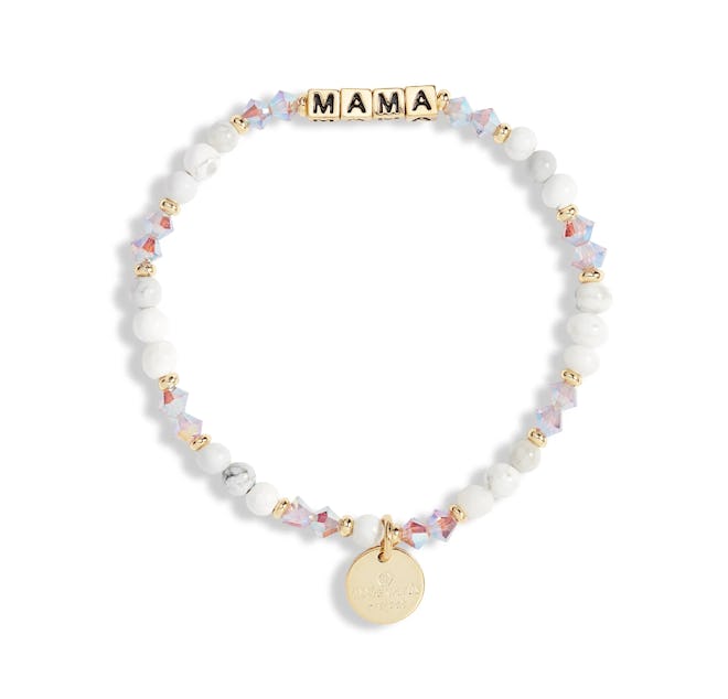 Little Words Project Mama Beaded Stretch Bracelet in Creampuff/Gold