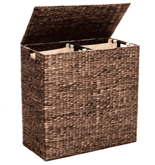 Natural Woven Water Hyacinth Double Laundry Hamper Basket 