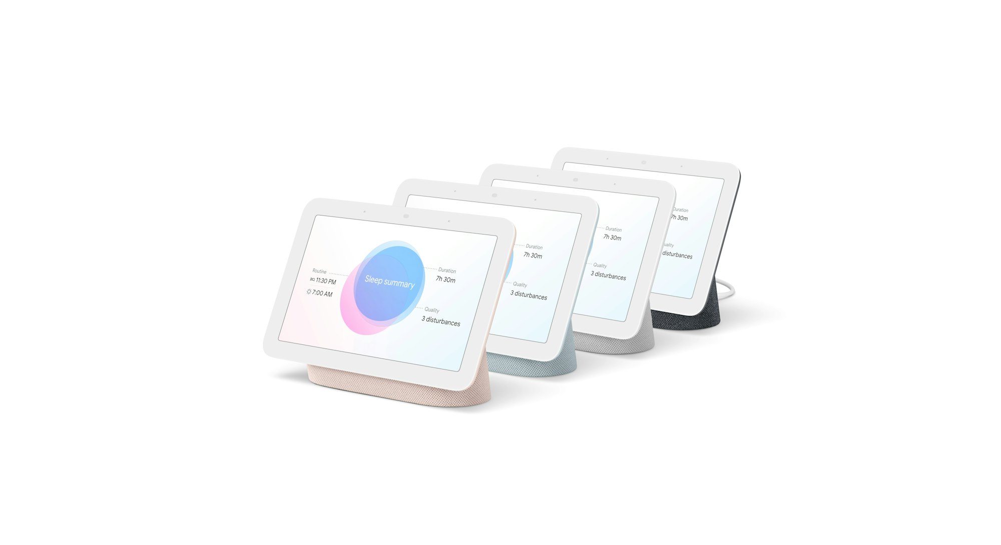 Google Nest Hub 2 in four different colors