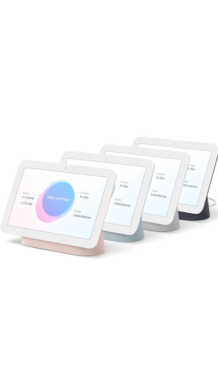 Google Nest Hub 2 in four different colors