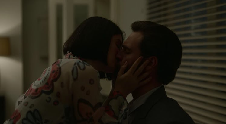 Tom Bateman as David Ferguson and Eve Hewson as Adele Ferguson hooking up in Episode 1 of Netflix's ...