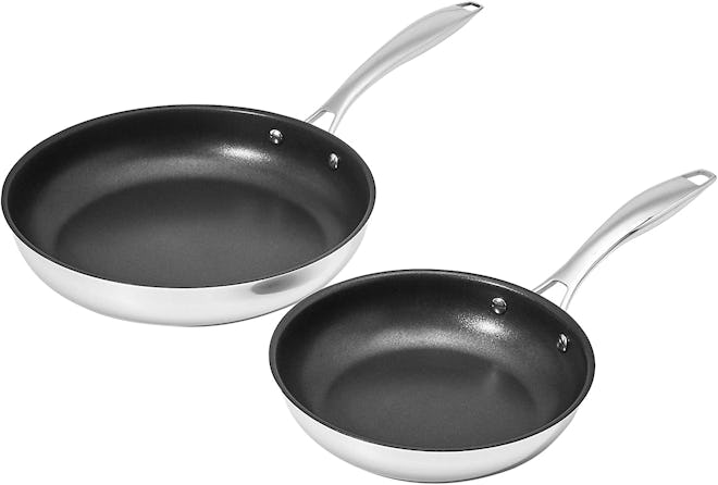 Amazon Basics Non-Stick Stainless Steel Fry Pan Set (2 Pieces) (10 Inch and 8 Inch)