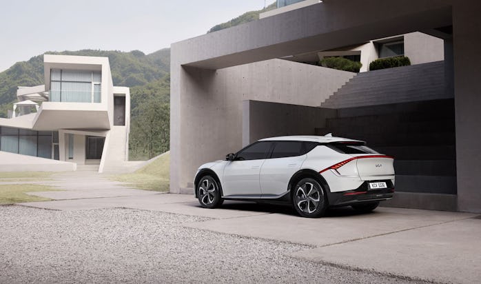 Side profile of Kia's newly unveiled EV6 electric car. 