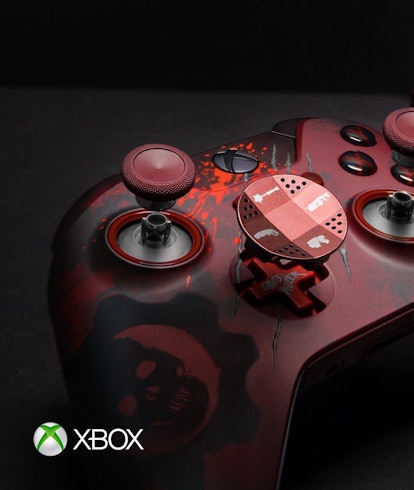 xbox one elite controller in red with gears of war icons