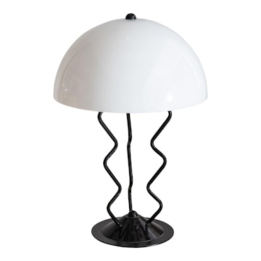 Late 20th Century Memphis Style Metal Squiggle Table Lamp With Acrylic Dome Shade