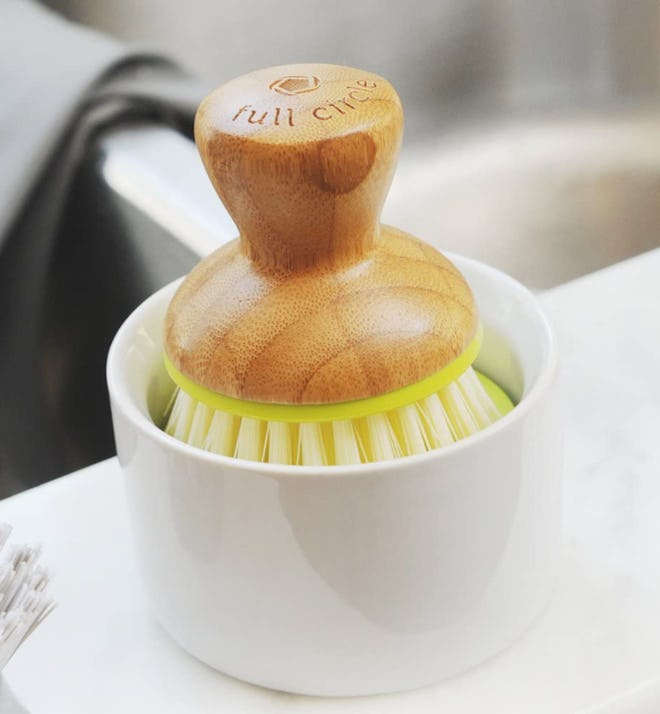 Full Circle Bubble Up Ceramic Soap Dispenser & Bamboo Dish Brush