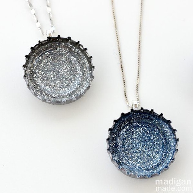 Turn bottlecaps into jewelry.