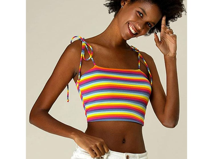 Allegra K Rainbow Striped Crop Top