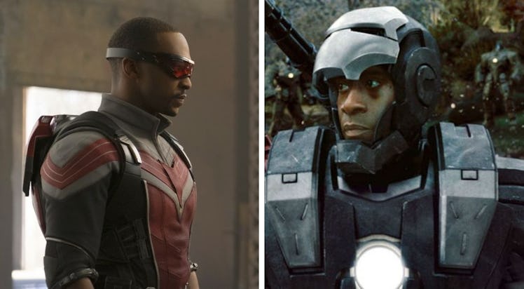 Anthony Mackie as Sam Wilson/Falcon in Falcon & The Winter Soldier, Don Cheadle as James Rhodes/War ...