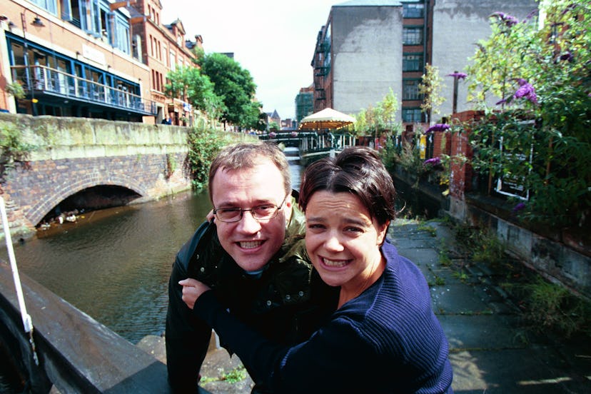 Russell T Davies & Nicola Shindler on Canal Street during the filming of 'Queer as Folk'