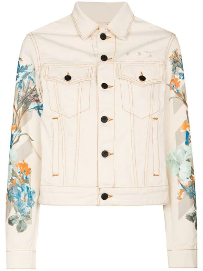 50 floral print detail denim jacket