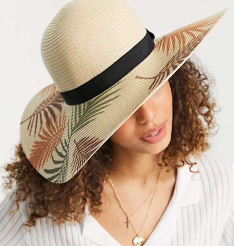 South Beach Straw Hat With Palm Tree Print (Natural)