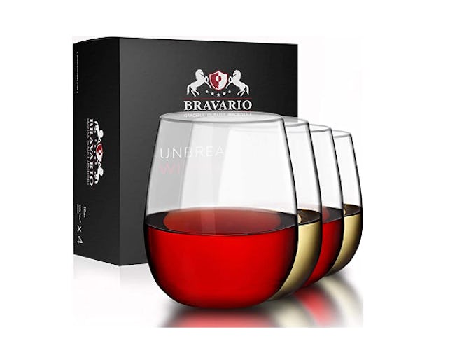 Bravario Unbreakable Stemless Plastic Wine Glasses